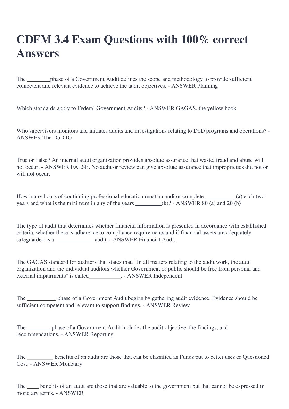 Preview image for CDFM 3.4 Exam Questions with 100% correct Answers
